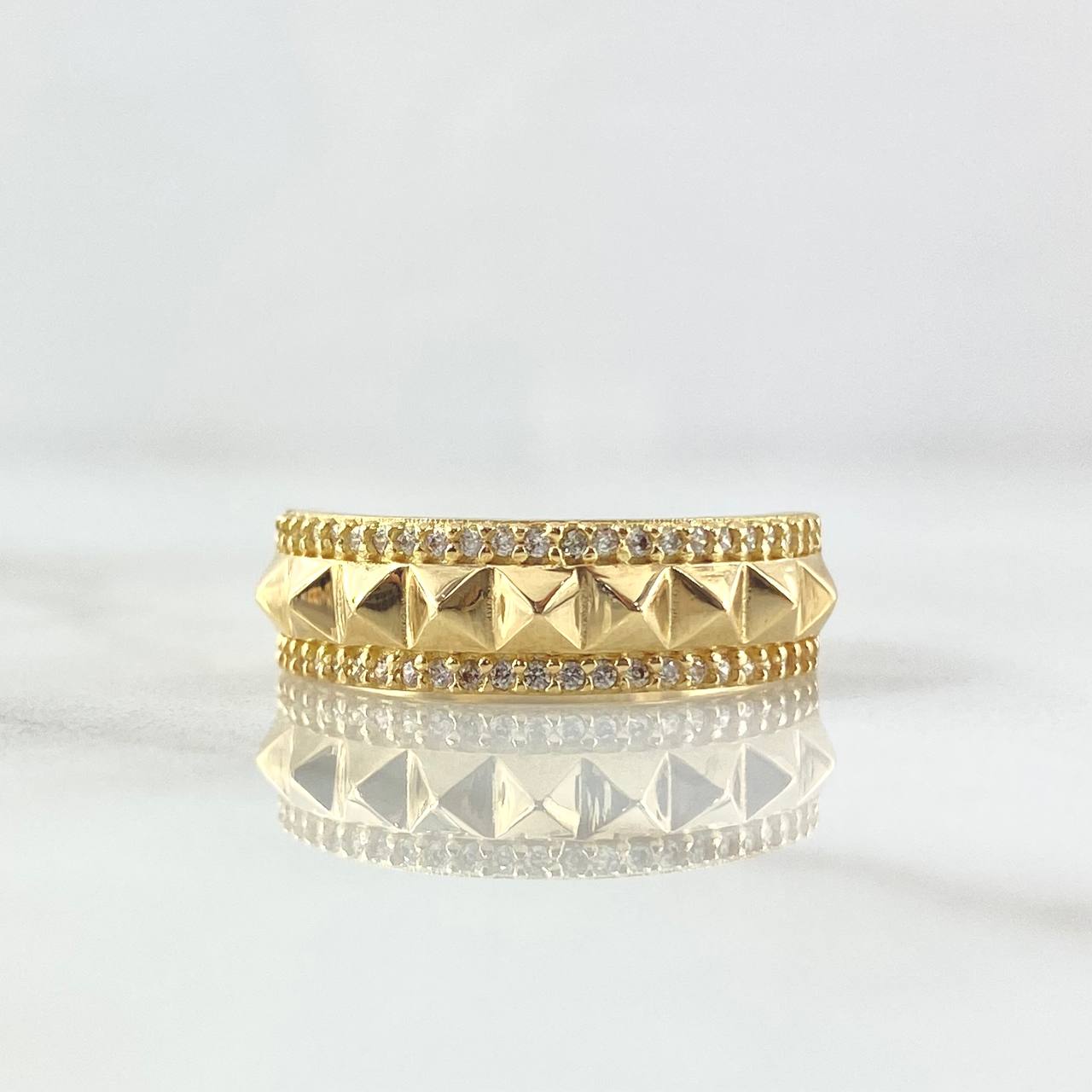Ring with Rhombic Spikes 4gr / Size 7 / White Zircons 18K Yellow Gold