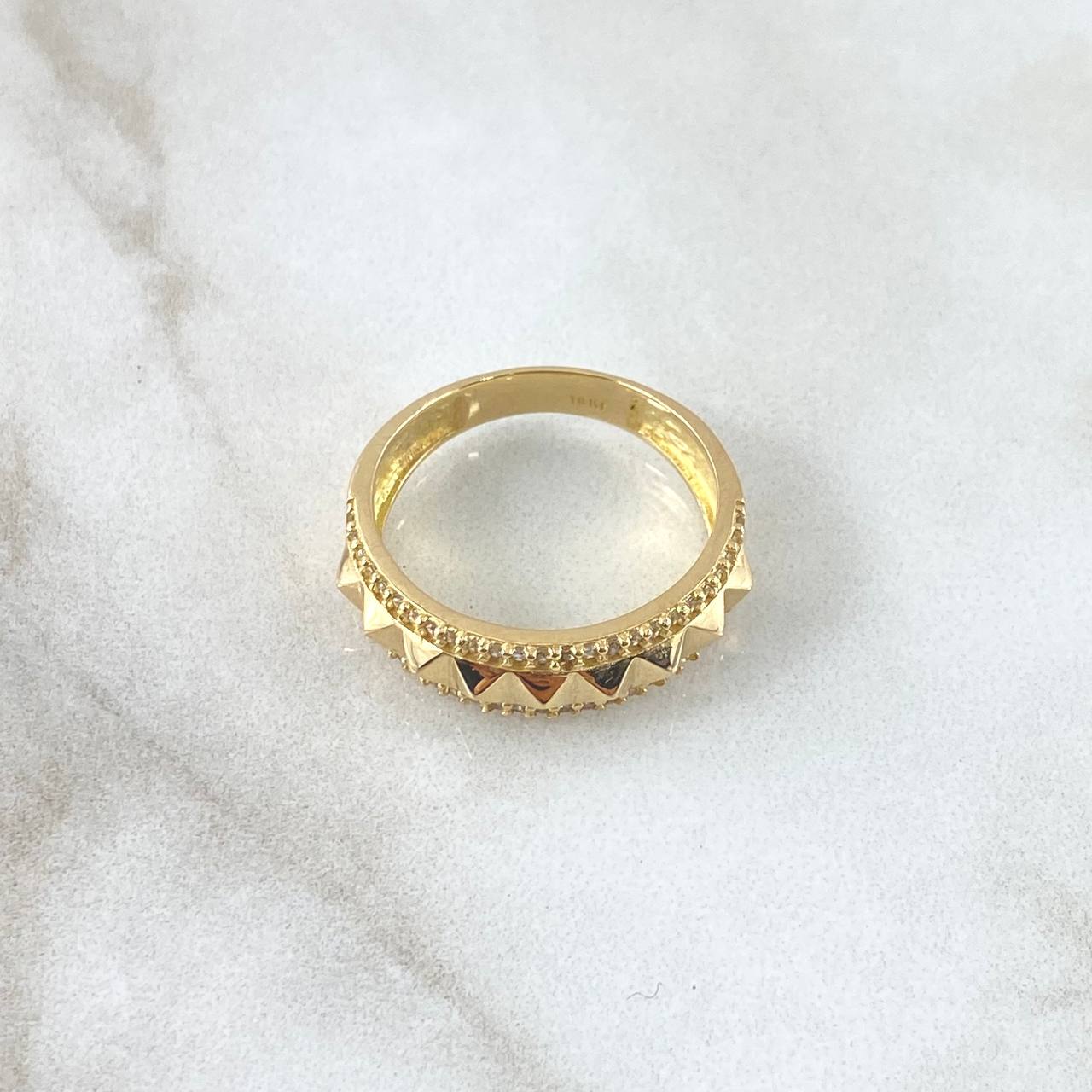 Ring with Rhombic Spikes 4gr / Size 7 / White Zircons 18K Yellow Gold