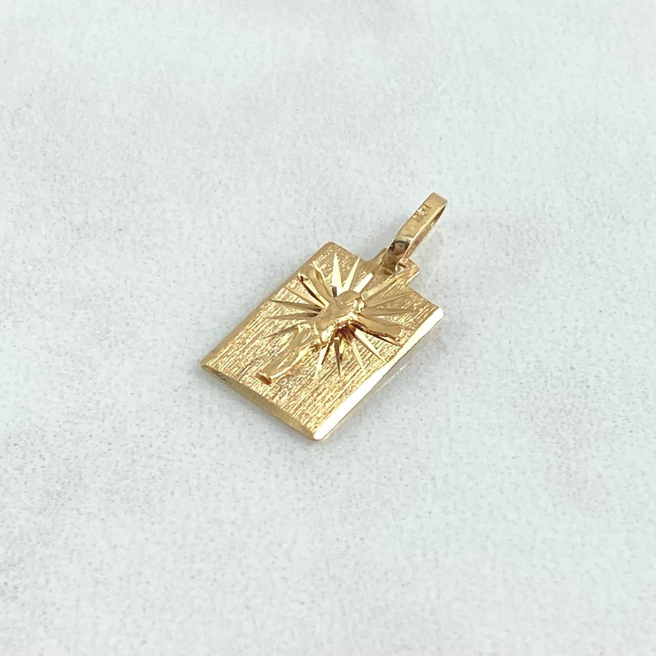 Pendant Rectangular Cross Christ Plate 1gr / 2cm / Textured 18K Yellow Gold ©