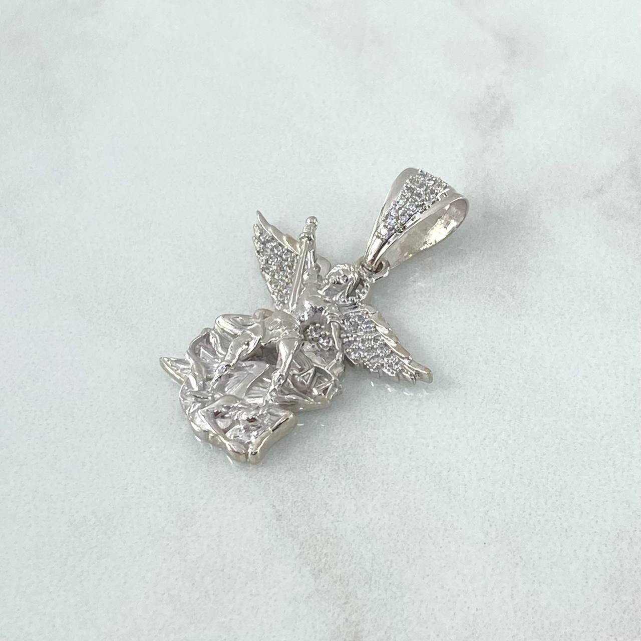 Pendant San Miguel Archangel 6.05gr / 3.4cm / White Zirconia 18K White Gold