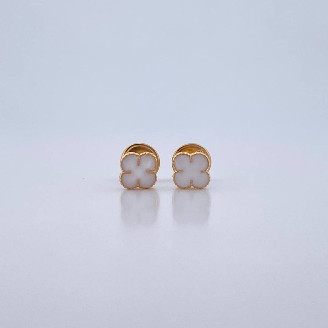 Stud Earrings Clover VCyA 0.7gr / Electrostatic White Yellow Gold 18K $