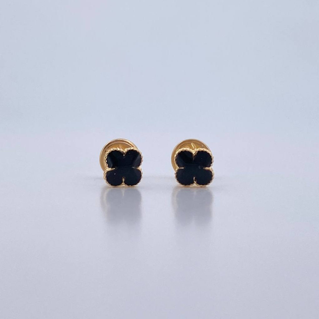 Stud Earrings Clover VCyA 0.7gr / Electrostatic Black Yellow Gold 18K $