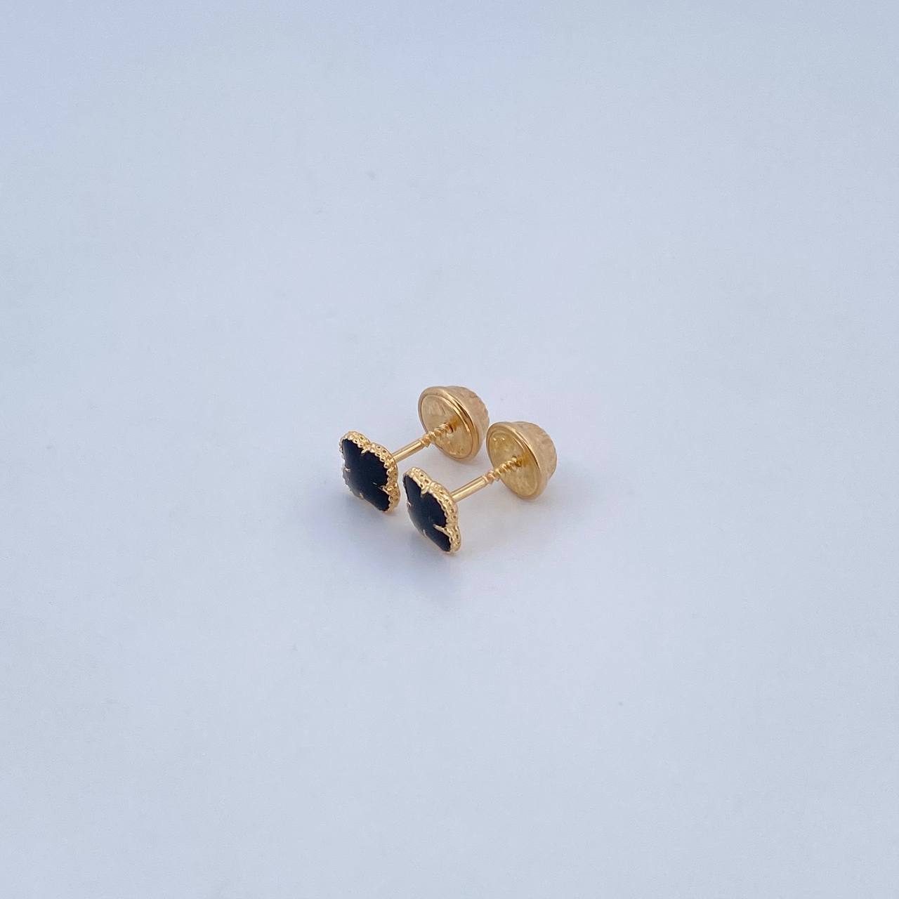 Stud Earrings Clover VCyA 0.7gr / Electrostatic Black Yellow Gold 18K $
