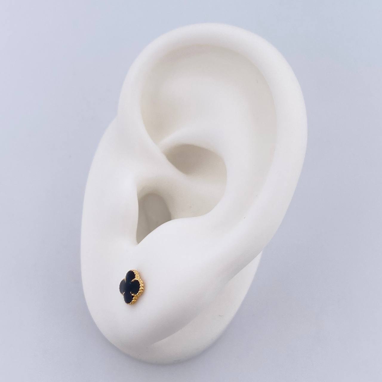 Stud Earrings Clover VCyA 0.7gr / Electrostatic Black Yellow Gold 18K $