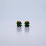 Stud Earrings Clover 0.7gr / Electrostatic Green Yellow Gold 18K $