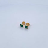 Stud Earrings Clover 0.7gr / Electrostatic Green Yellow Gold 18K $