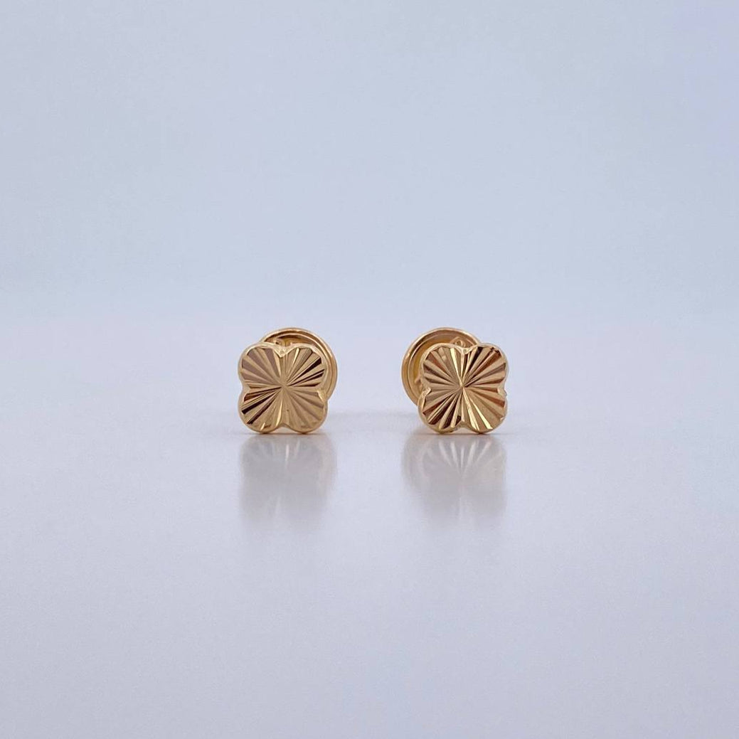 Stud Earrings Clover VCyA 0.6gr / Diamond Cut 18K Yellow Gold $