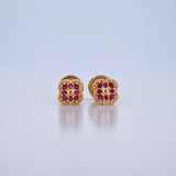 Stud Earrings Clover 0.85gr / Fuchsia Zircons 18K Yellow Gold $