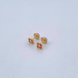 Stud Earrings Clover 0.85gr / Fuchsia Zircons 18K Yellow Gold $