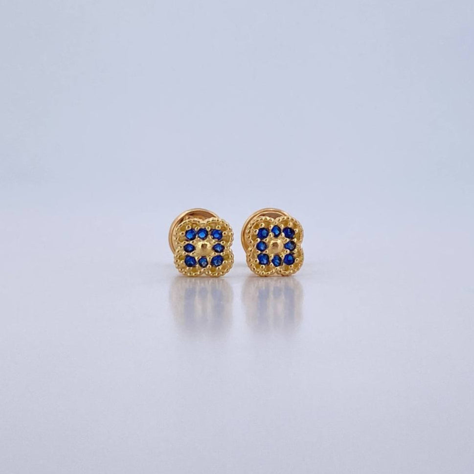 Stud Earrings Clover 0.9gr / Blue Zircons 18K Yellow Gold $