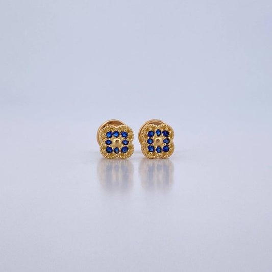 Stud Earrings Clover 0.9gr / Blue Zircons 18K Yellow Gold $