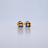 Stud Earrings Clover 0.9gr / Blue Zircons 18K Yellow Gold $