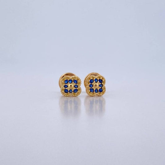 Stud Earrings Clover 0.85gr / Blue Zircons 18K Yellow Gold $