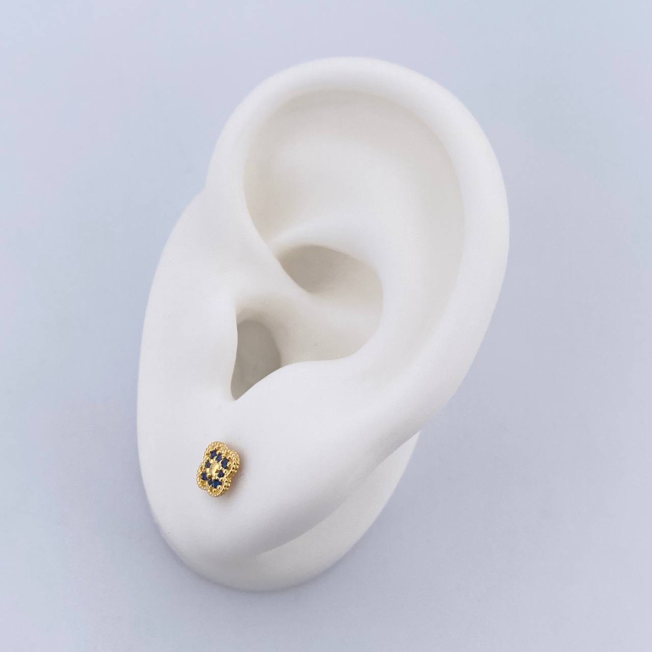 Stud Earrings Clover 0.9gr / Blue Zircons 18K Yellow Gold $