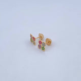 Stud Earrings Flower 1.15gr / Green Blue Fuchsia Purple Zircons 18K Yellow Gold $