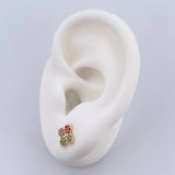 Stud Earrings Flower 1.15gr / Green Blue Fuchsia Purple Zircons 18K Yellow Gold $