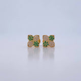 Stud Earrings Flower 1.1gr / White Green Zircons 18K Yellow Gold &