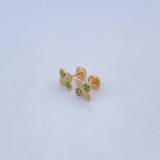 Stud Earrings Flower 1.1gr / White Green Zircons 18K Yellow Gold &