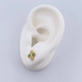 Stud Earrings Flower 1.1gr / White Green Zircons 18K Yellow Gold &