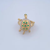 Turtle Ring 7.85gr / T7 / Green Zircons Two Yellow White Gold 18K &