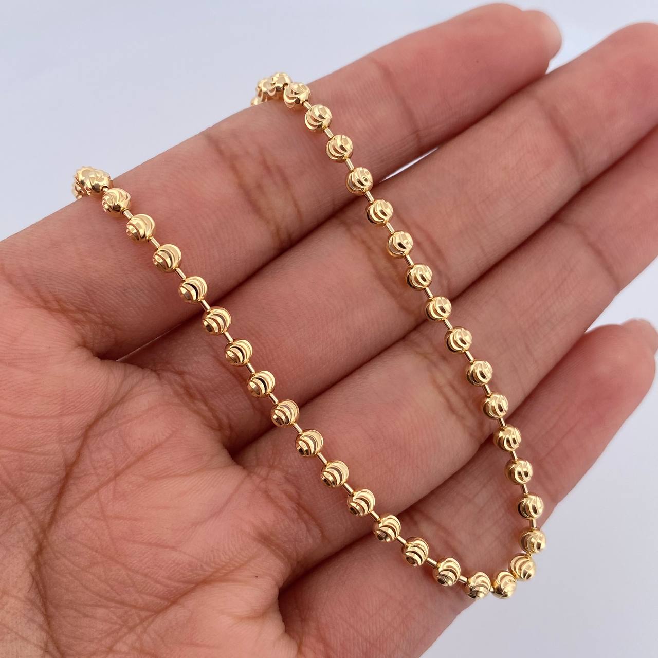 Tobillera Militar 7.65gr / 25.8cm / 3mm Diamantada Luna Oro Amarillo +3 18K &