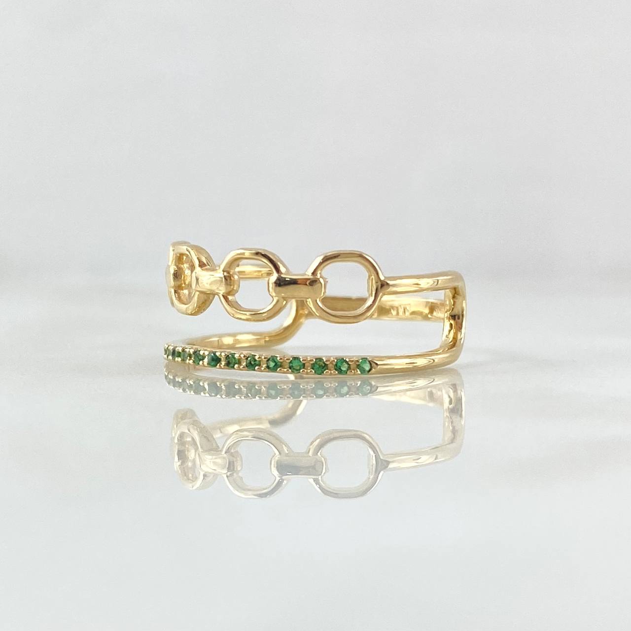 Anillo Roll-On Lineal 2.9gr / T7 1/2 / Circones Verdes Oro Amarillo 18K *