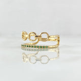 Anillo Roll-On Lineal 2.9gr / T7 1/2 / Circones Verdes Oro Amarillo 18K *