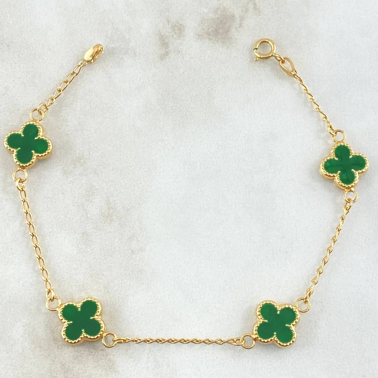 Bracelet Spike Clover VCyA 3.15gr / 18cm / 1.5mm Green Resin Dotted Yellow Gold 18K