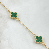 Bracelet Spike Clover VCyA 3.15gr / 18cm / 1.5mm Green Resin Dotted Yellow Gold 18K