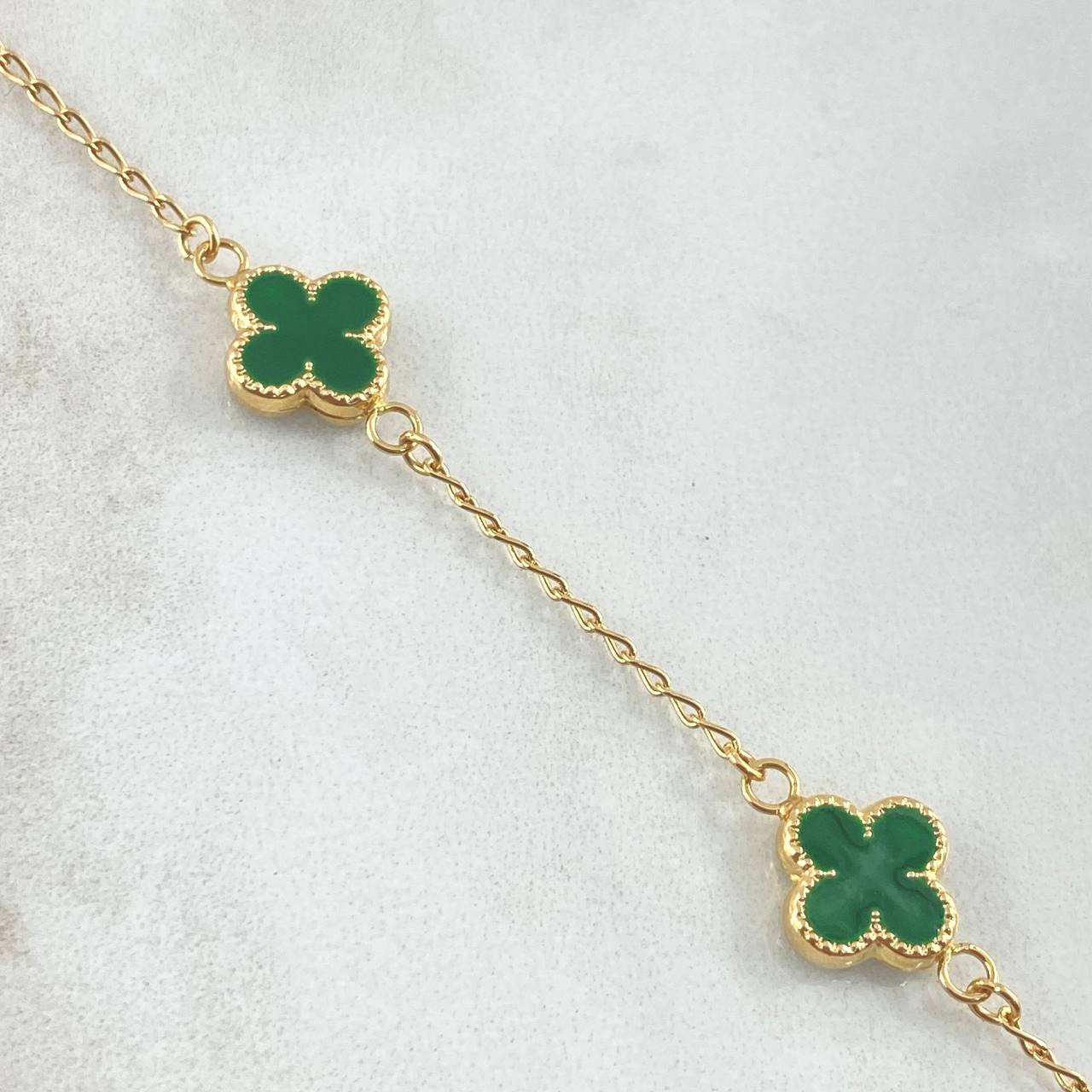 Pulso Trébol VCyA 3.2gr / 18cm / 1.5mm Resina Verde Oro Amarillo  18K