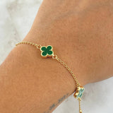 Bracelet Spike Clover VCyA 3.2gr / 18cm / 1.5mm Green Malachite Dotted Edge Yellow Gold 18K *