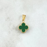 Dije Trébol VCyA 0.9gr / 2cm /  Resina Verde Borde Punteado Oro Amarillo 18K