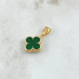 Dije Trébol VCyA 0.9gr / 2cm /  Resina Verde Borde Punteado Oro Amarillo 18K