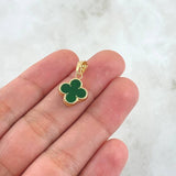 Dije Trébol VCyA 0.9gr / 2cm /  Resina Verde Borde Punteado Oro Amarillo 18K