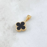 Dije Trébol VCyA 0.9gr / 2cm /Resina Negra Borde Punteado Oro Amarillo 18K