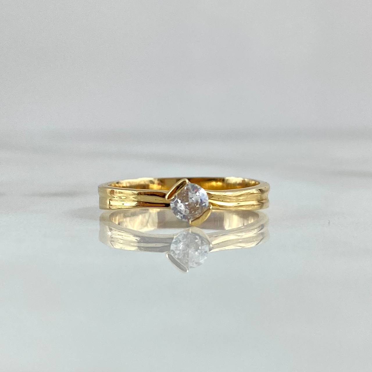 Intermediate Smooth Solitaire Ring 2.7gr / Size 6 / Central White Zircon 18K Yellow Gold ©