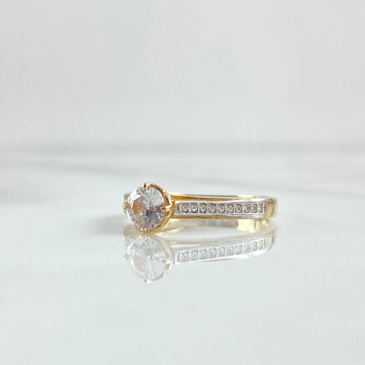 Ring Solitaire Double Row Track 2.55gr / Size 6 3/4 / White Zircons Two 18K Yellow and White Golds