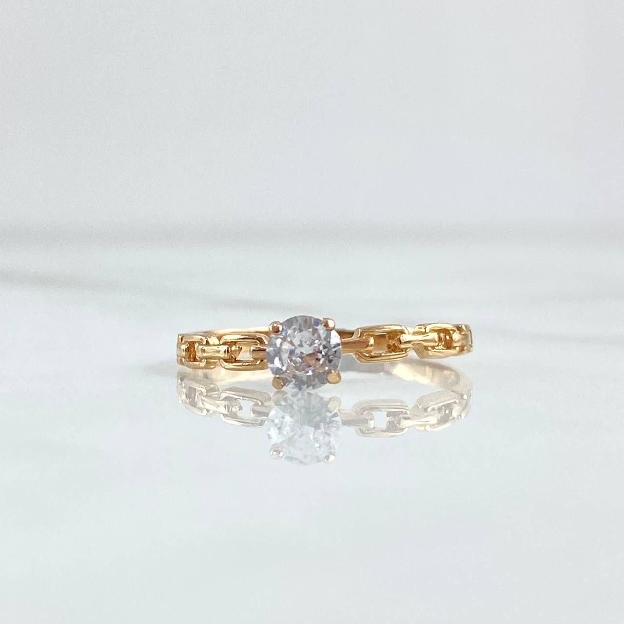 Ring Solitaire Chain 1.55gr / Size 7 1/4 / Central White Zircon Yellow Gold 18K ©