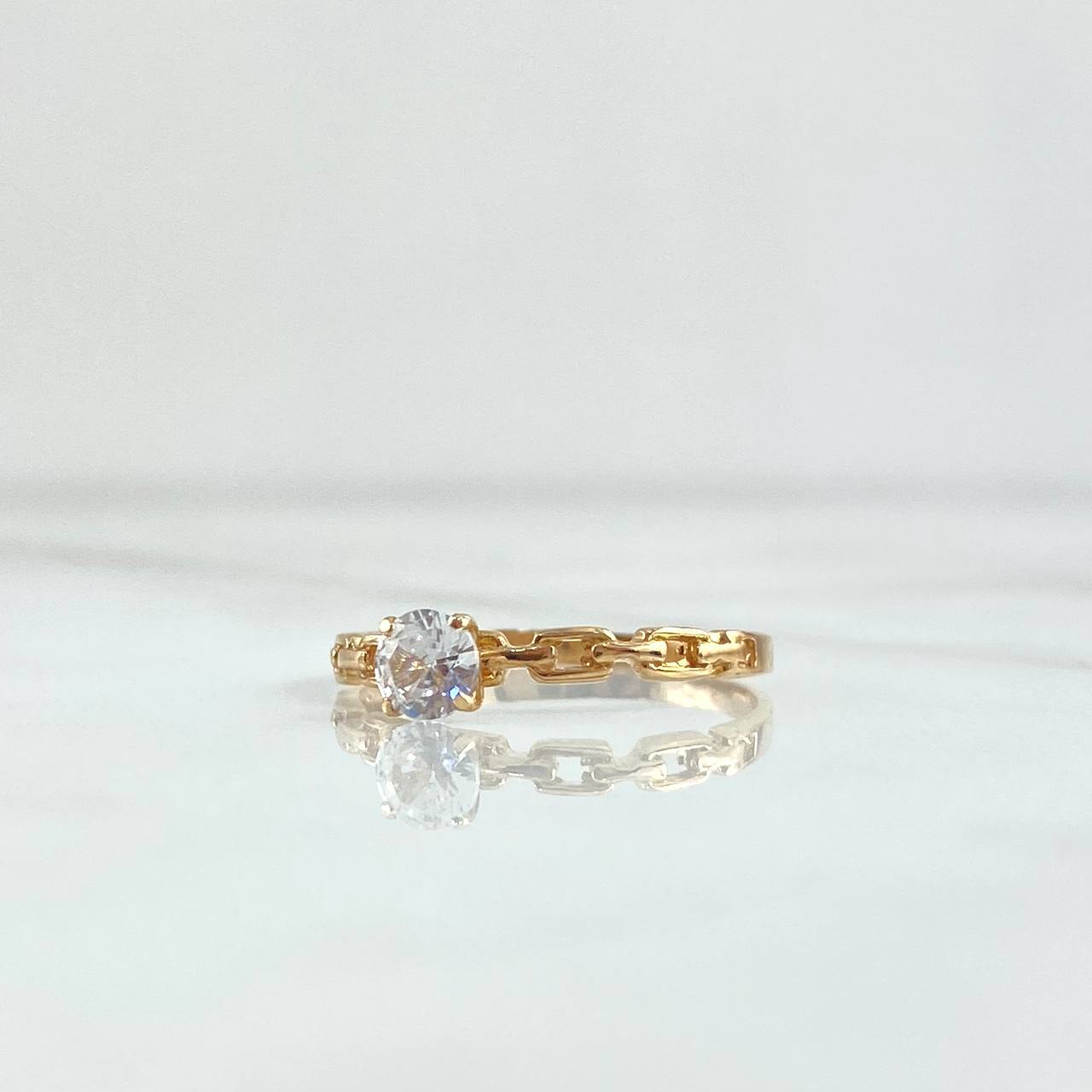 Ring Solitaire Chain 1.55gr / Size 7 1/4 / Central White Zircon Yellow Gold 18K ©