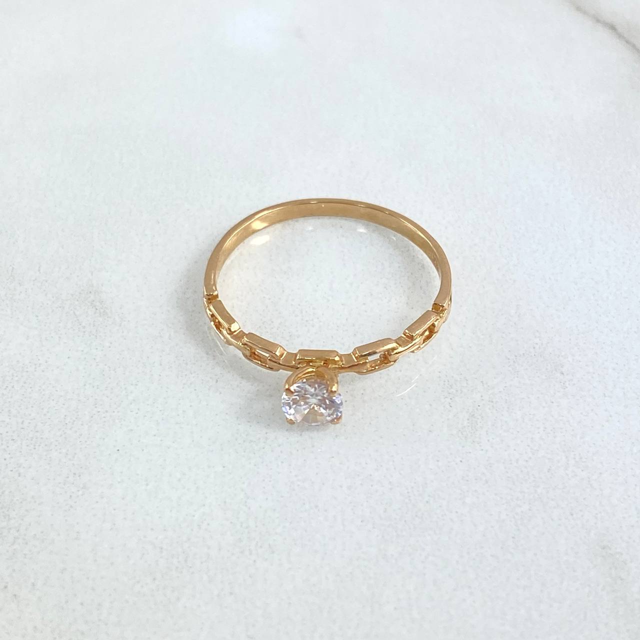 Ring Solitaire Chain 1.55gr / Size 7 1/4 / Central White Zircon Yellow Gold 18K ©