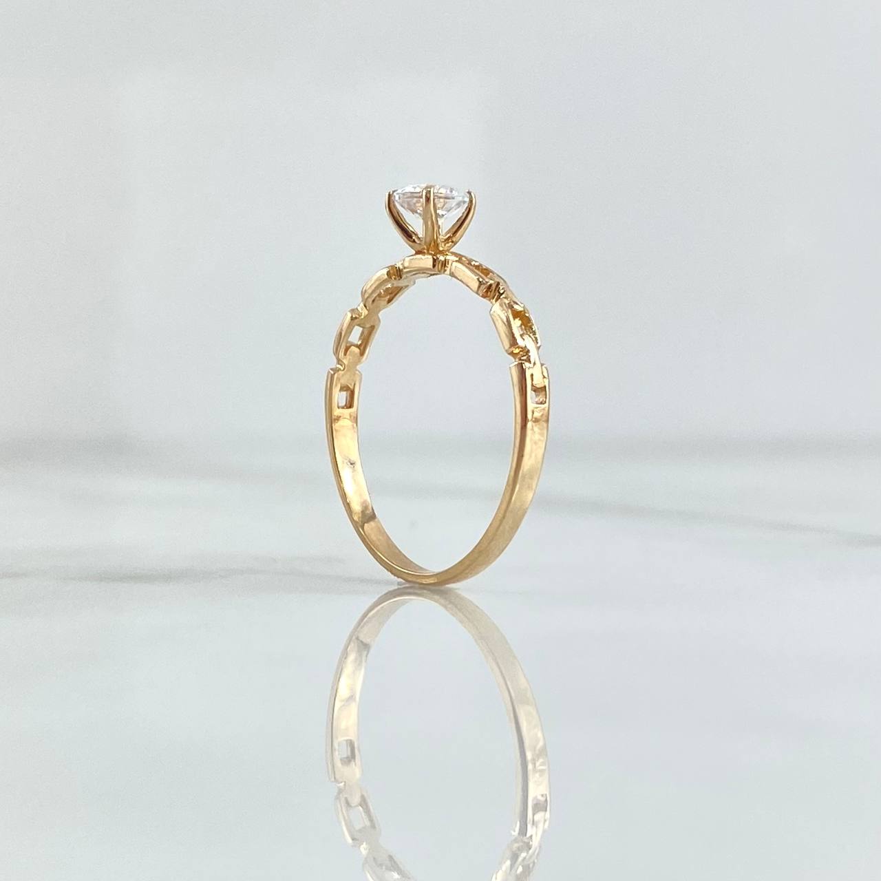 Ring Solitaire Chain 1.55gr / Size 7 1/4 / Central White Zircon Yellow Gold 18K ©