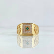 Horse Frame Ring 9.8gr / T10 1/4 / White Zircons Green 18K Yellow Gold ©