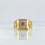 Horse Frame Ring 9.8gr / T10 1/4 / White Zircons Green 18K Yellow Gold ©