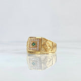 Horse Frame Ring 9.8gr / T10 1/4 / White Zircons Green 18K Yellow Gold ©