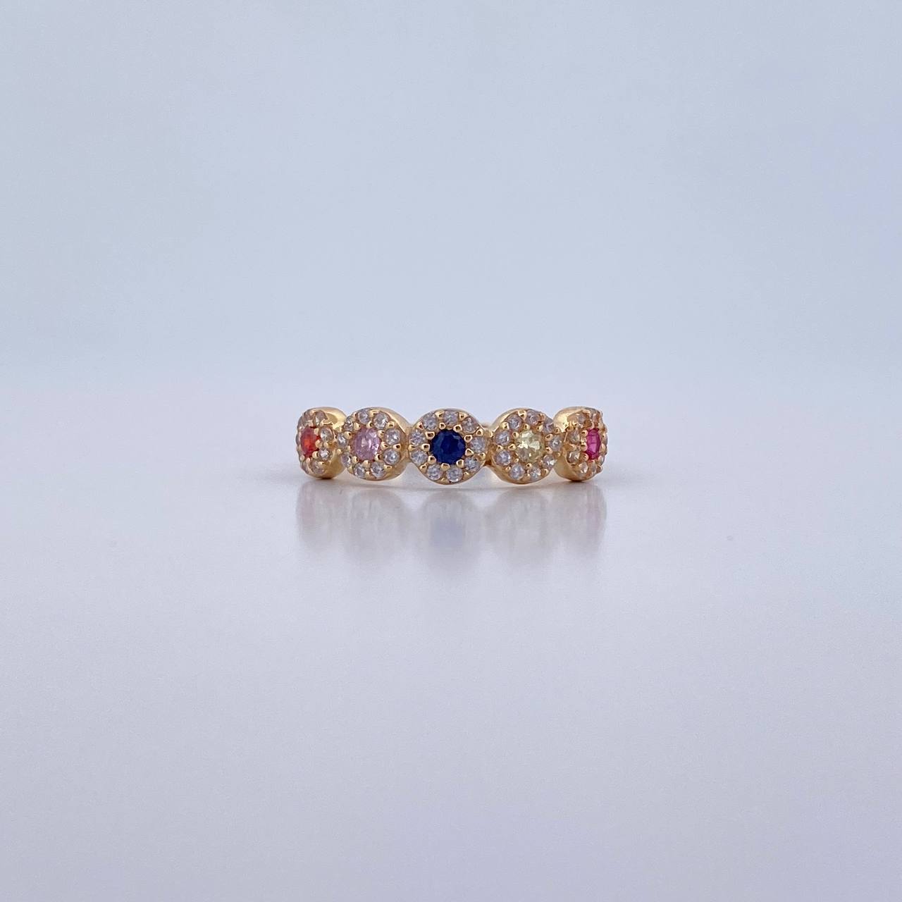 Thick Churumbela Ring 2.05gr / Size 6 1/2 / Colored Zircons 18K Yellow Gold &