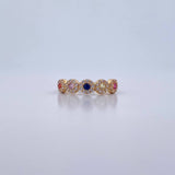 Thick Churumbela Ring 2.05gr / Size 6 1/2 / Colored Zircons 18K Yellow Gold &