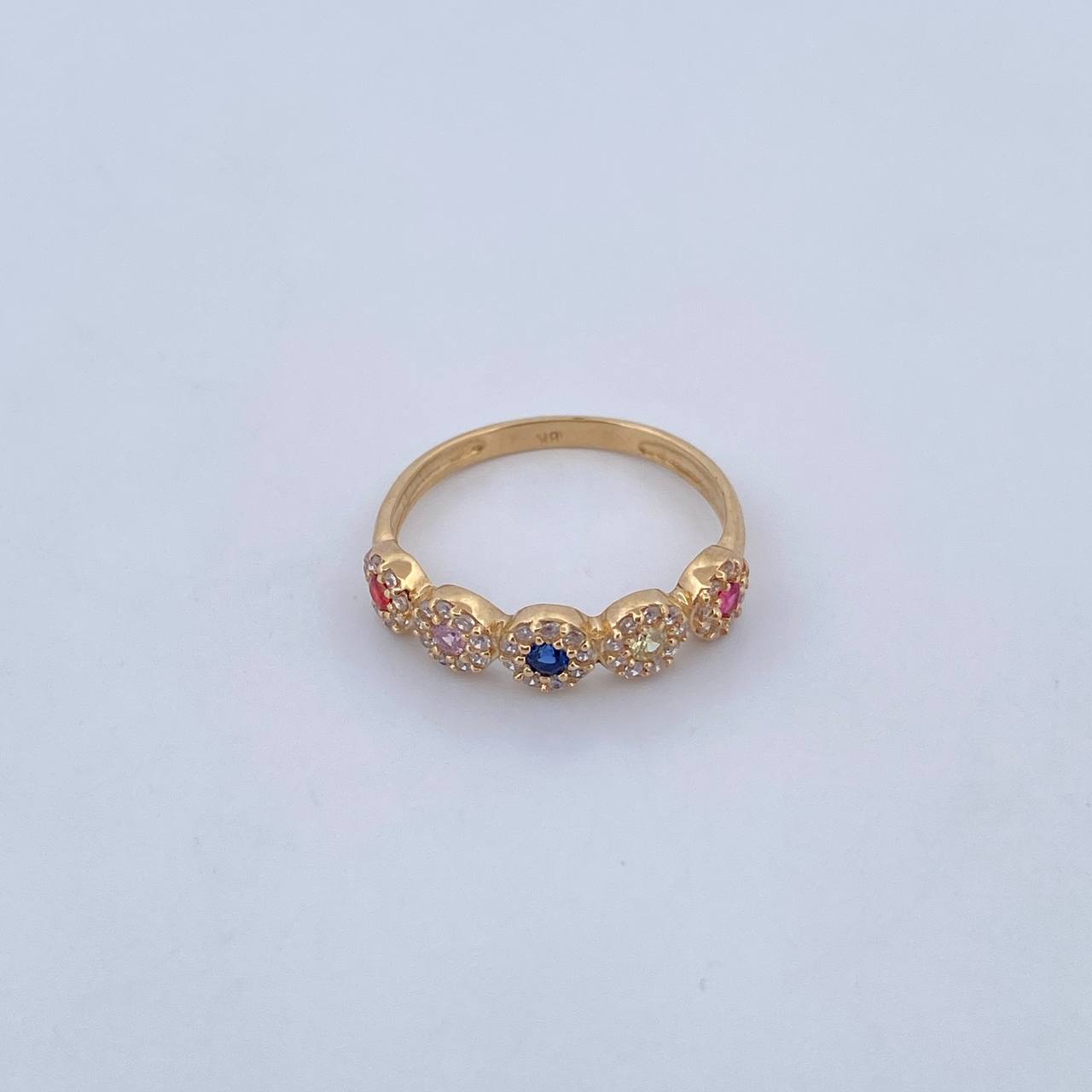Thick Churumbela Ring 2.05gr / Size 6 1/2 / Colored Zircons 18K Yellow Gold &