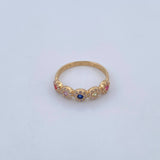 Thick Churumbela Ring 2.05gr / Size 6 1/2 / Colored Zircons 18K Yellow Gold &