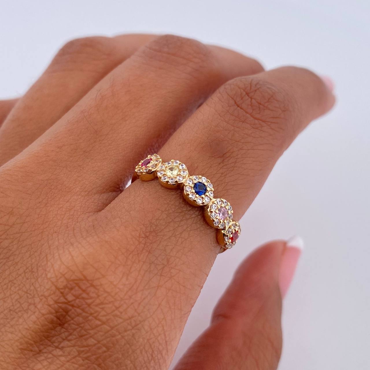 Thick Churumbela Ring 2.05gr / Size 6 1/2 / Colored Zircons 18K Yellow Gold &