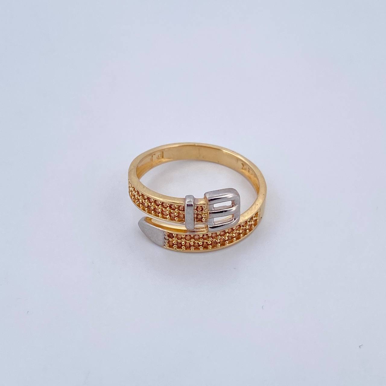 Belt Ring 3.2gr / T7 1/4 / Brown Zircons Two-tone Yellow White 18K &